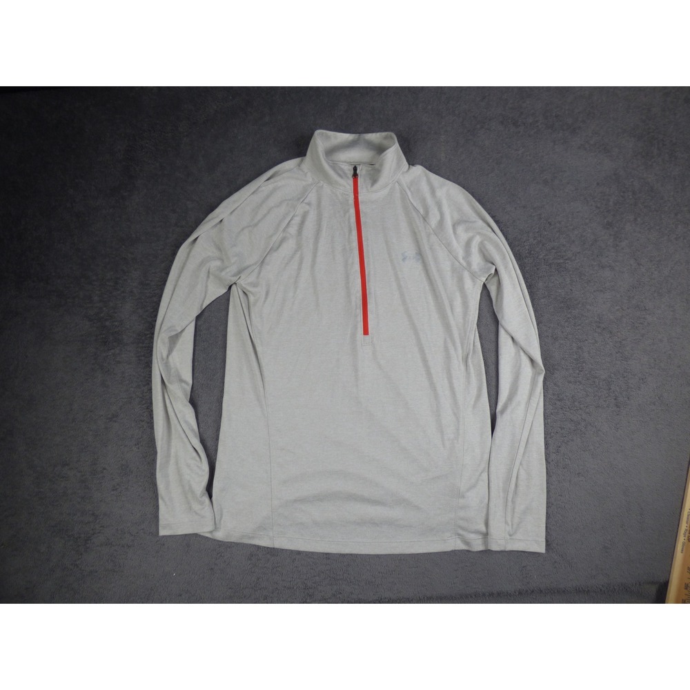 Under Armour HeatGear Pullover Mens Large Gray Red 1/4 Zip Long Sleeve Shirt